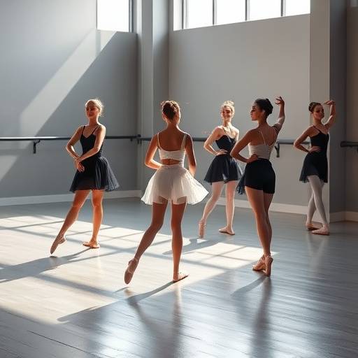 A ballet class, students practicing at the barre